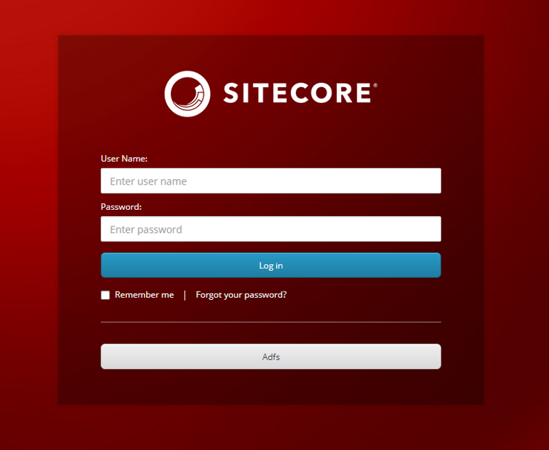 preview van het Sitecore login scherm inclusief ADFS login knop