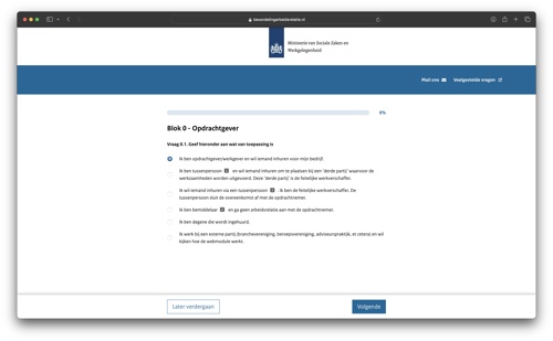 Screenshot applicatie webmodule beoordeling arbeidsrelatie